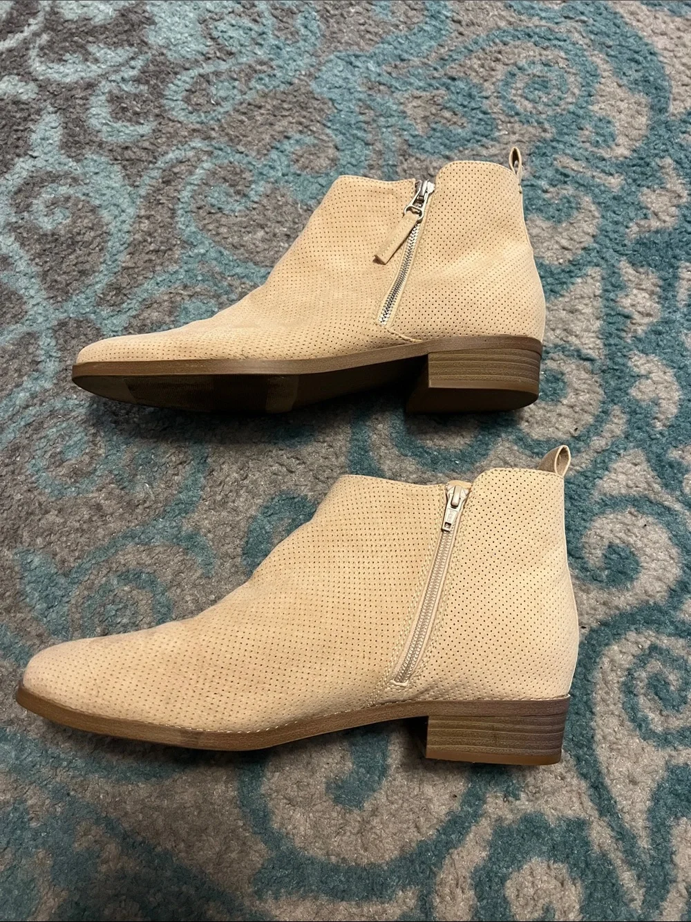 Universal Thread Beige Perforated Suede Ankle Booties with Side Zipper 12 Wide